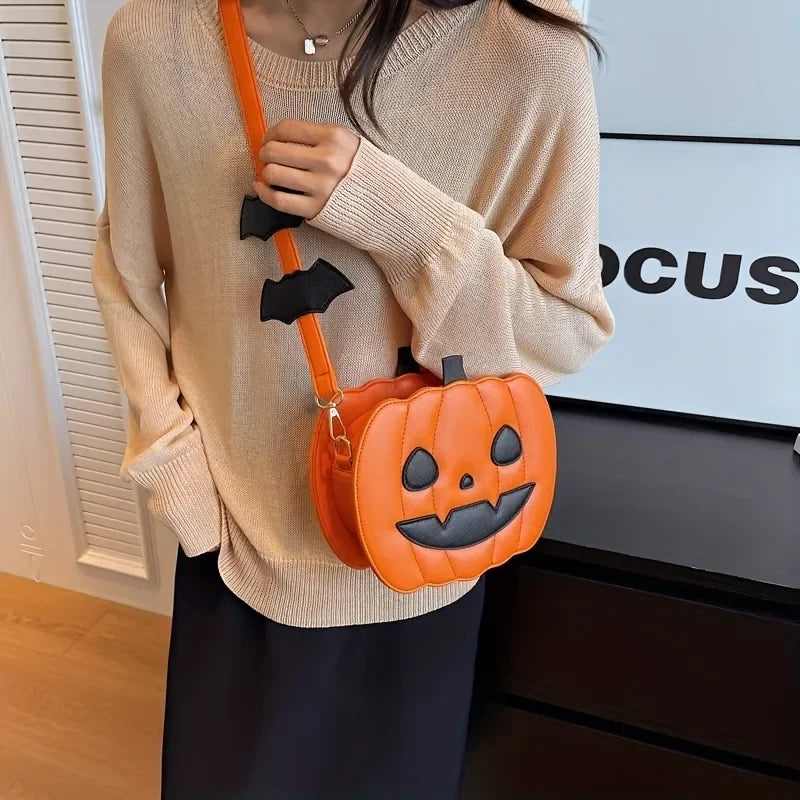 Enchanting Halloween Pumpkin Bag Devilish Style with Ghost Skull Accent Fashion Purse for Women & Girls