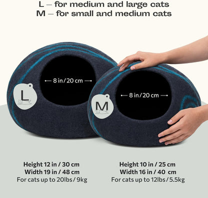 Premium Cat Bed Cave (Large) - Eco Friendly 100% Merino Wool Beds for Cats and Kittens