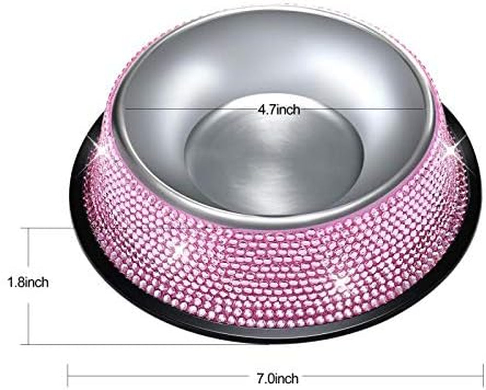 Bling Dog Bowls Pink, 640ML Handmade Bling Rhinestones Stainless Steel Pet Bowls Double Food Water Feeder for Puppy Cats Dogs - Set of 2